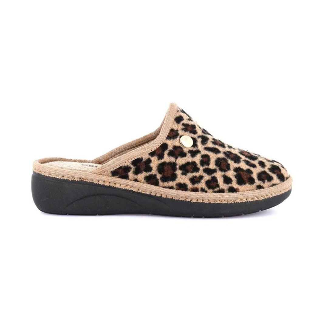 GRUNLAND Alme Ciabatta Tessuto Animalier Beige