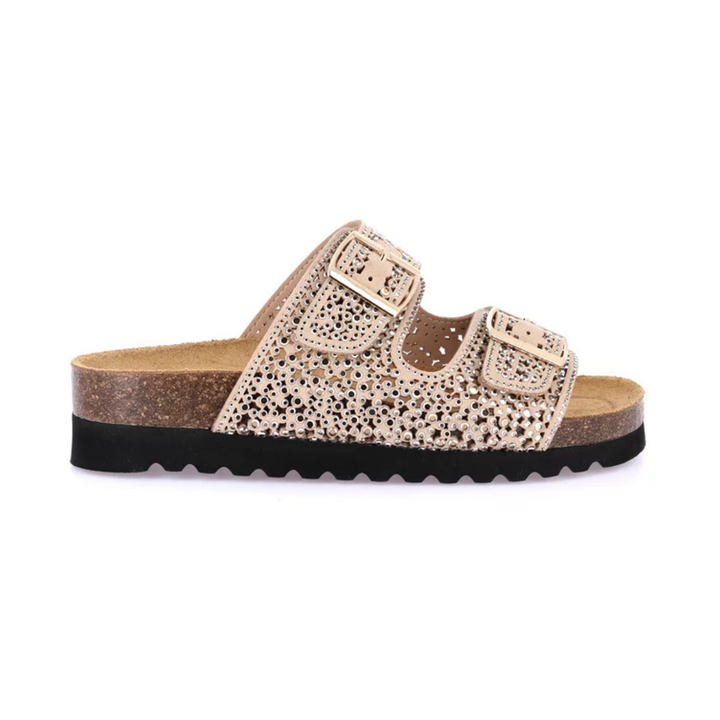 GRUNLAND HOLA Perforated Slipper with Glitter Taupe