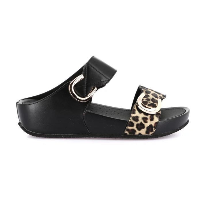 GRUNLAND Ciabatta DIRA con fascia animalier Nera