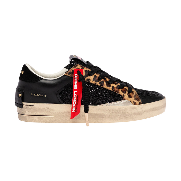 CRIME LONDON SNEAKER SK8 DELUXE BLACK CHEETAH
