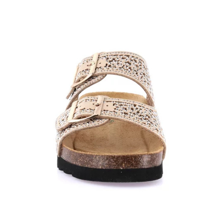 GRUNLAND HOLA Perforated Slipper with Glitter Taupe