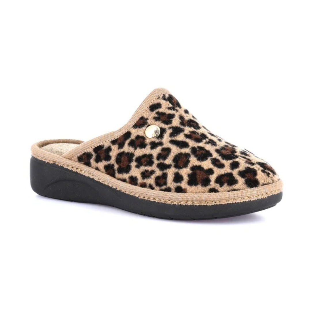 GRUNLAND Alme Ciabatta Tessuto Animalier Beige