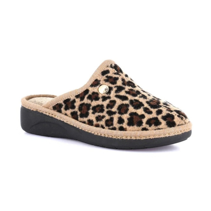GRUNLAND Alme Ciabatta Tessuto Animalier Beige