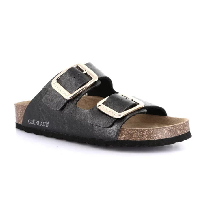 GRUNLAND Ciabatta ENNY Laminata con Maxi-Fibbie Nera