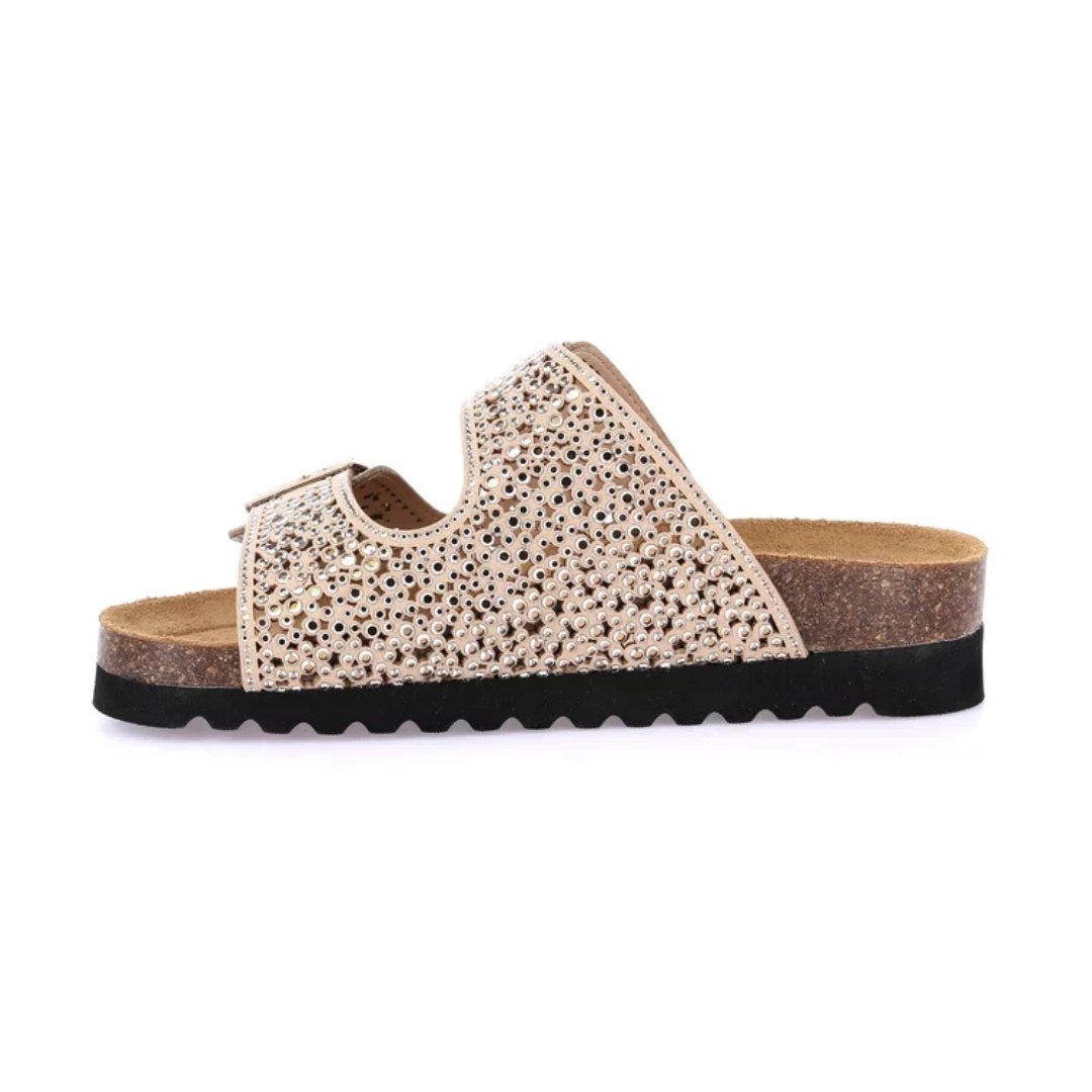 GRUNLAND HOLA Perforated Slipper with Glitter Taupe