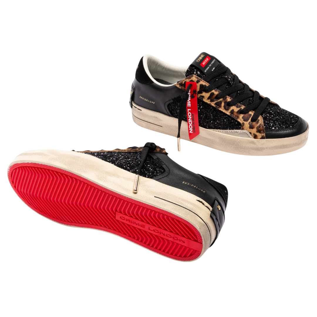 CRIME LONDON SNEAKER SK8 DELUXE BLACK CHEETAH