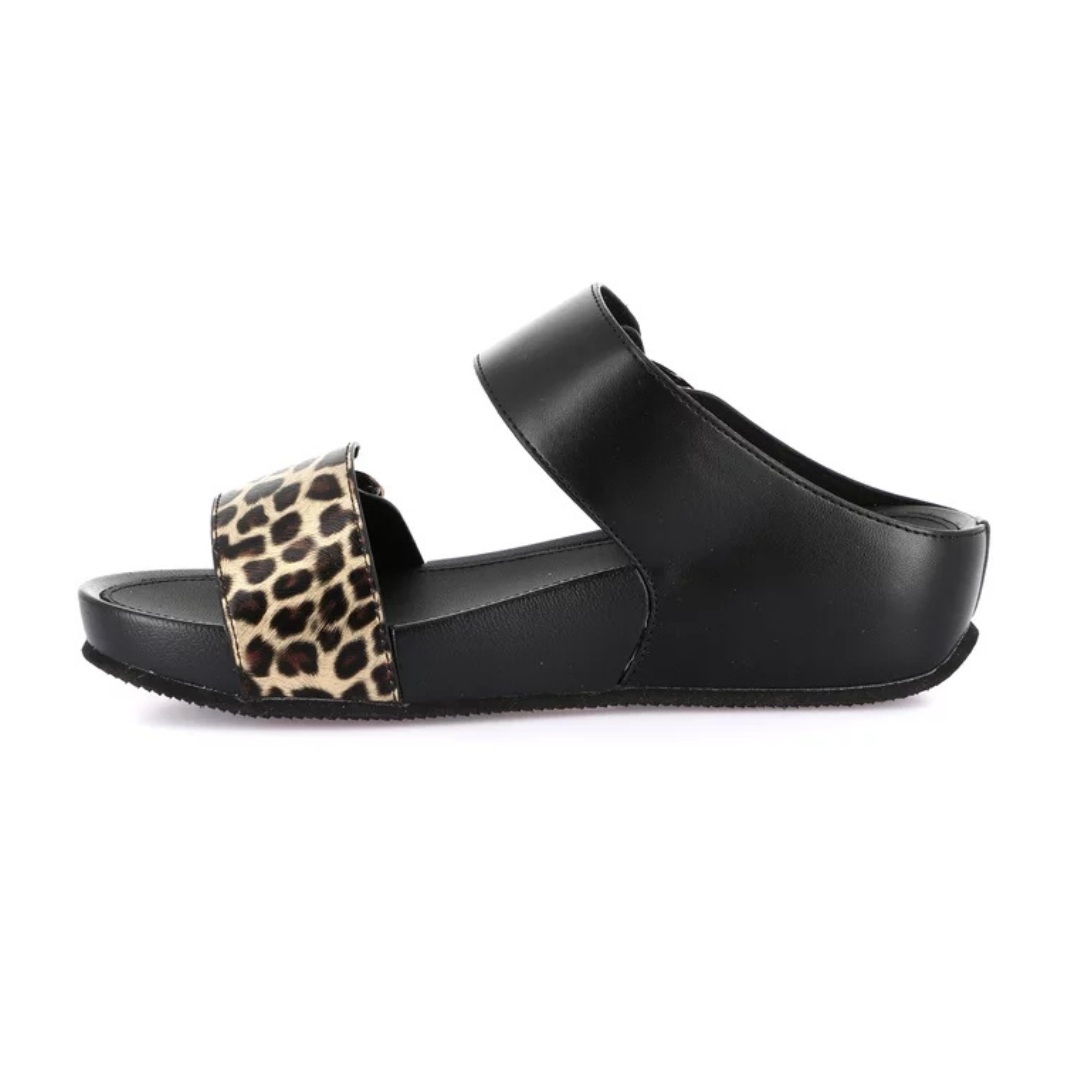 GRUNLAND Ciabatta DIRA con fascia animalier Nera