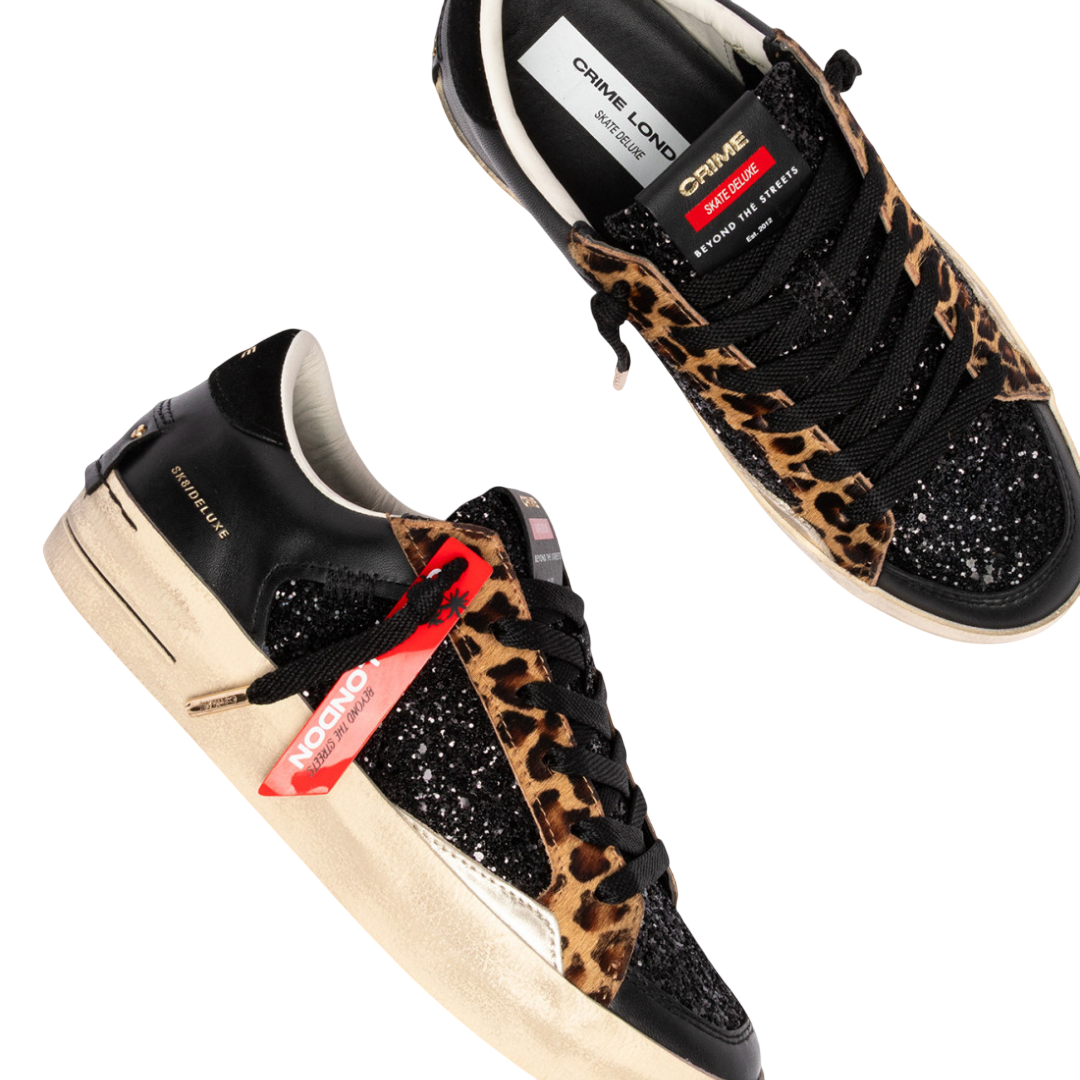 CRIME LONDON SNEAKER SK8 DELUXE BLACK CHEETAH