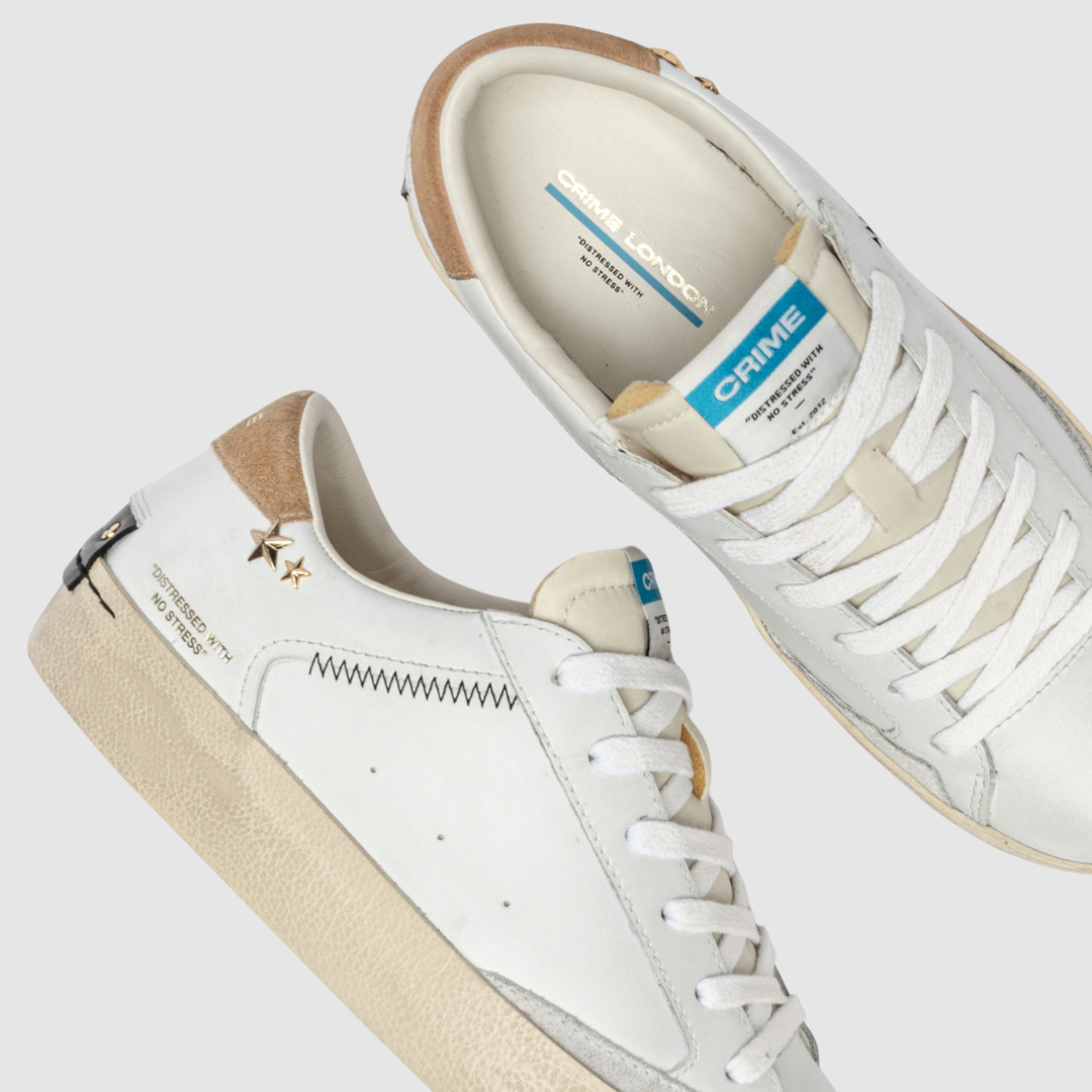 CRIME LONDON SNEAKER DISTRESSED WHITE AMBER