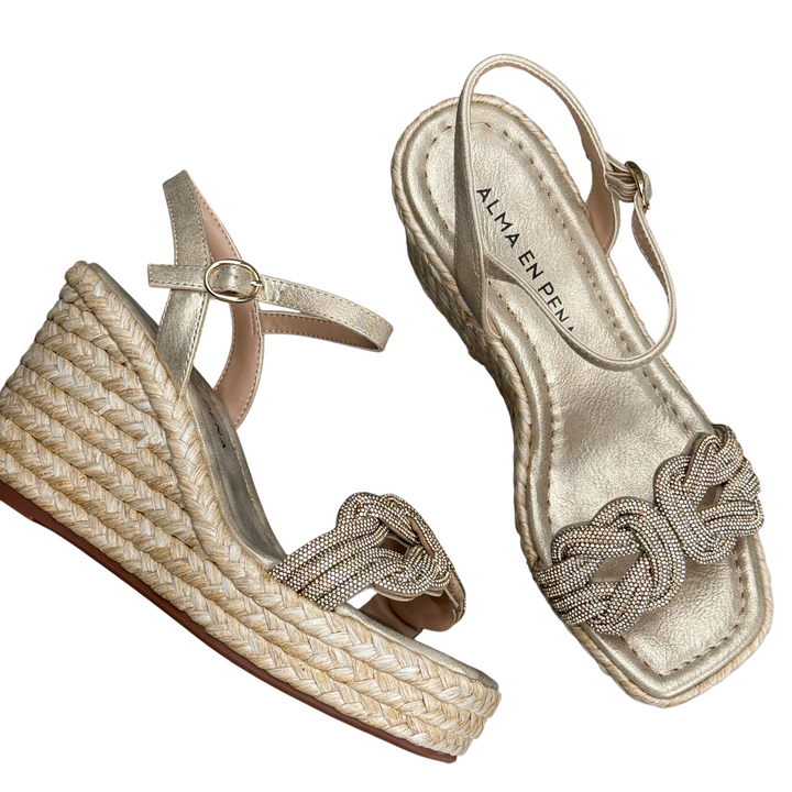 ALMA EN PENA Sandalo Zeppa Strass Gold