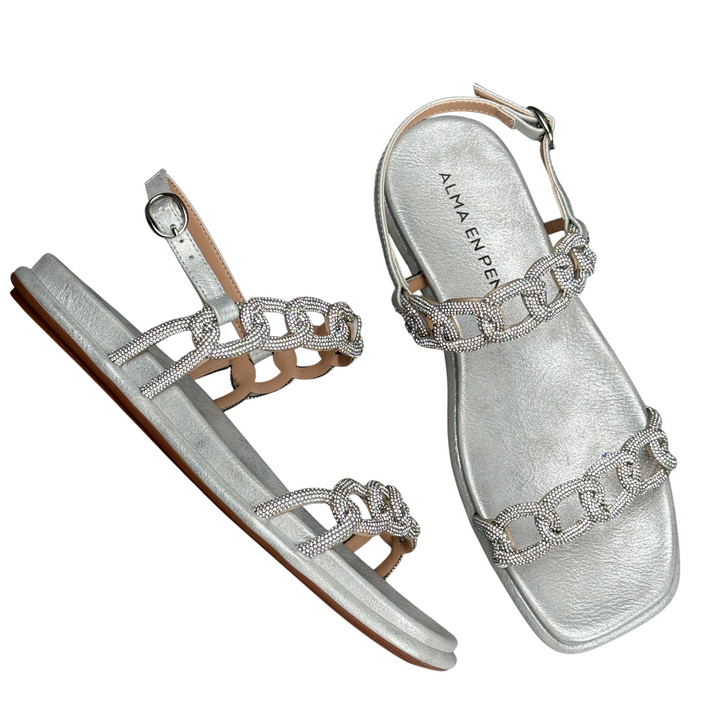 ALMA EN PENA Sandalo Catene Strass Argento