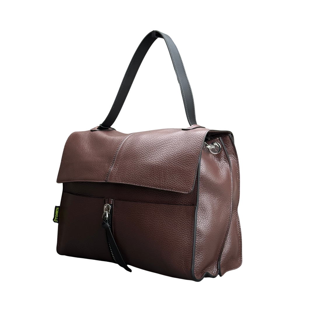 REBELLE Borsa a Spalla Clio Satchel L Pelle Moka