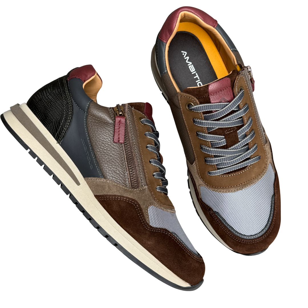 AMBITIOUS Sneaker Temple Zip Brown/Grey