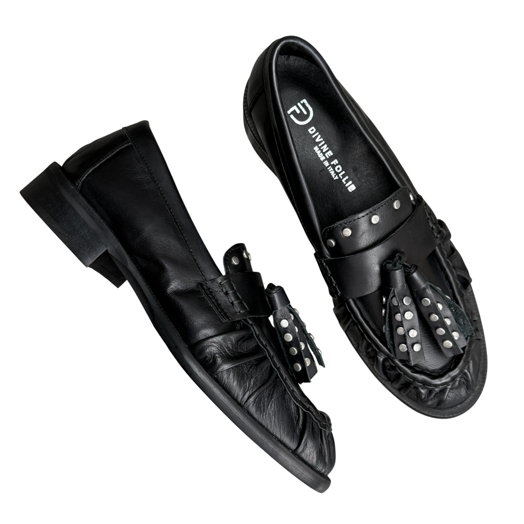DIVINE FOLLIE Mocassino Arricciato Pelle Nero