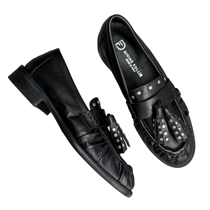 DIVINE FOLLIE Mocassino Arricciato Pelle Nero