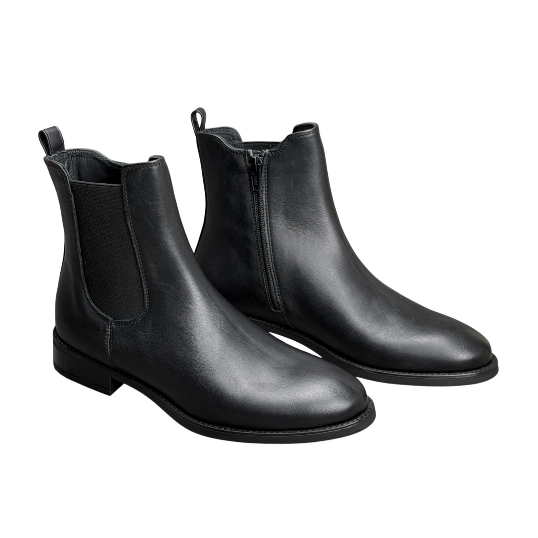 UNISA Black Leather Ankle Boot