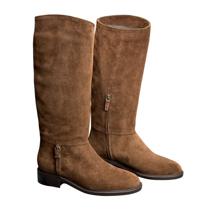 J/D Brown Suede Riding Boot with Buckle