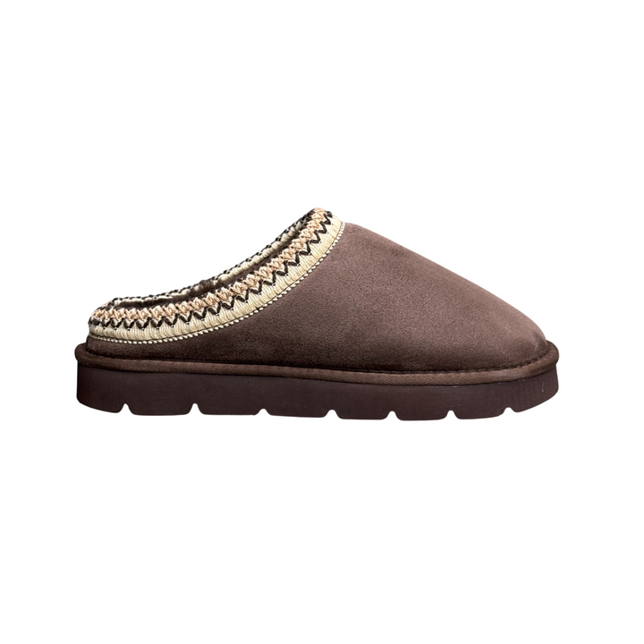 GRUNLAND CHAB Ciabatta Bordo Ricamato e Fodera in Peluche Marrone