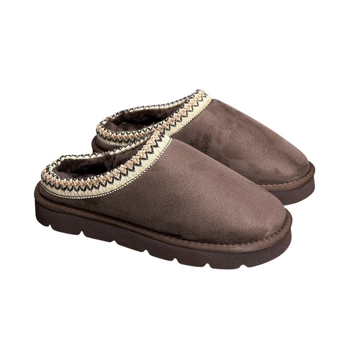GRUNLAND CHAB Ciabatta Bordo Ricamato e Fodera in Peluche Marrone