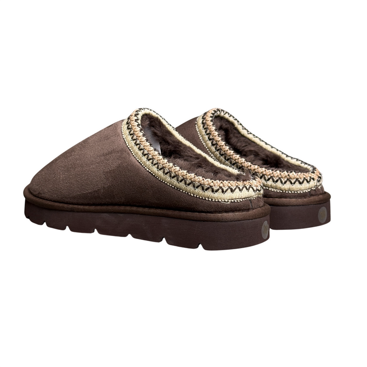 GRUNLAND CHAB Ciabatta Bordo Ricamato e Fodera in Peluche Marrone