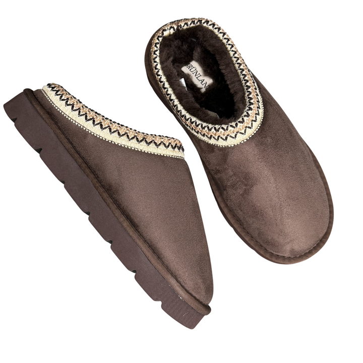 GRUNLAND CHAB Ciabatta Bordo Ricamato e Fodera in Peluche Marrone