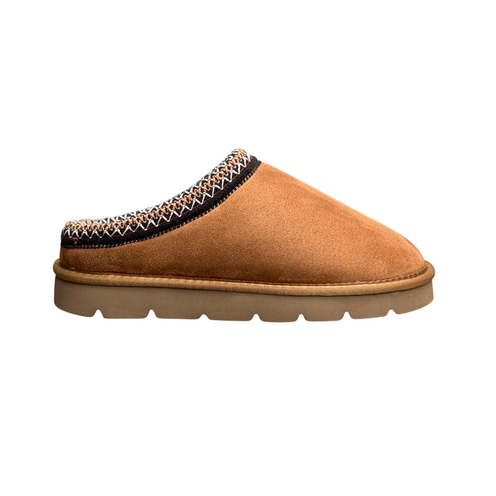 GRUNLAND CHAB Ciabatta Bordo Ricamato e Fodera in Peluche Cuoio