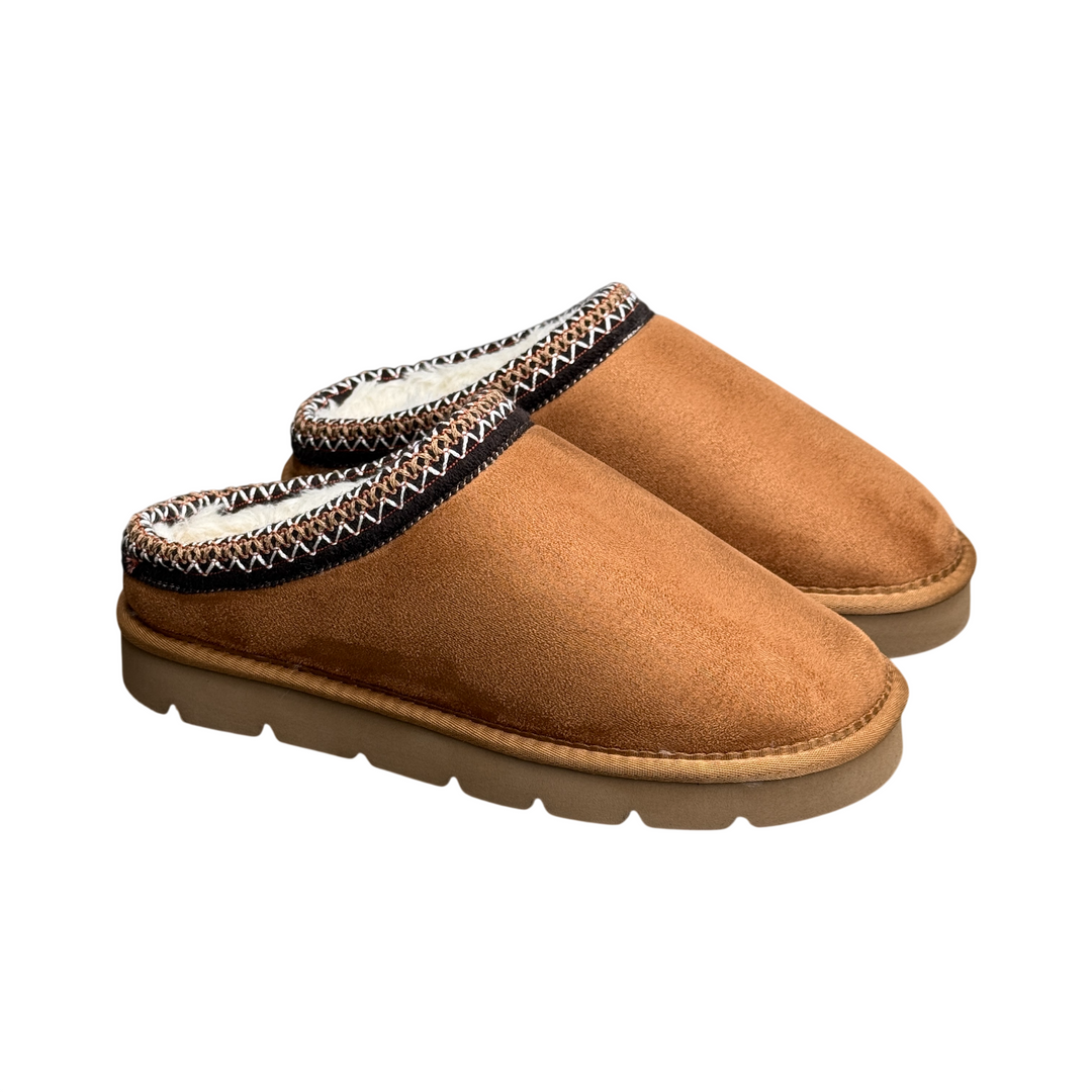 GRUNLAND CHAB Ciabatta Bordo Ricamato e Fodera in Peluche Cuoio