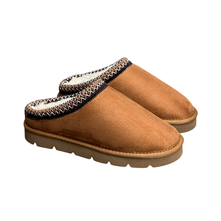 GRUNLAND CHAB Ciabatta Bordo Ricamato e Fodera in Peluche Cuoio
