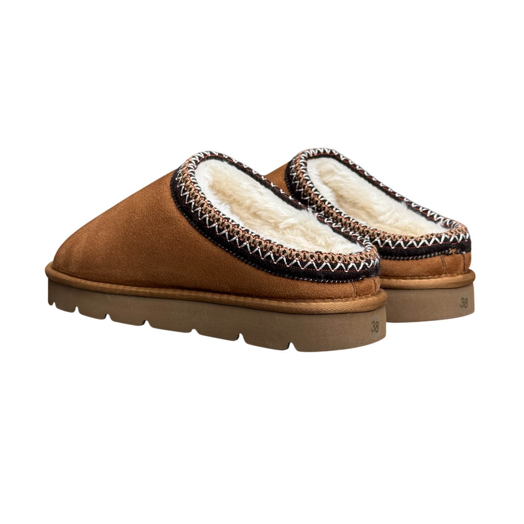 GRUNLAND CHAB Ciabatta Bordo Ricamato e Fodera in Peluche Cuoio