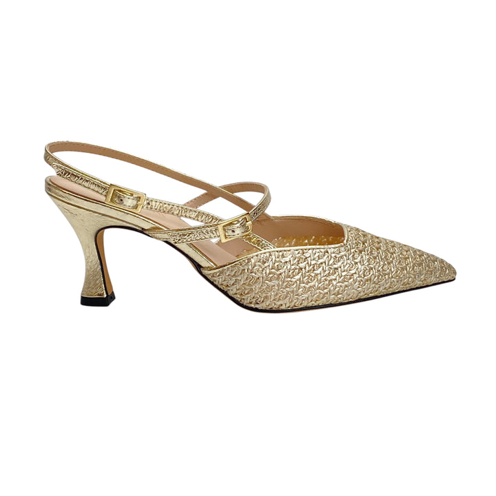 BRERA Slingback Tessuto Rafia Platino