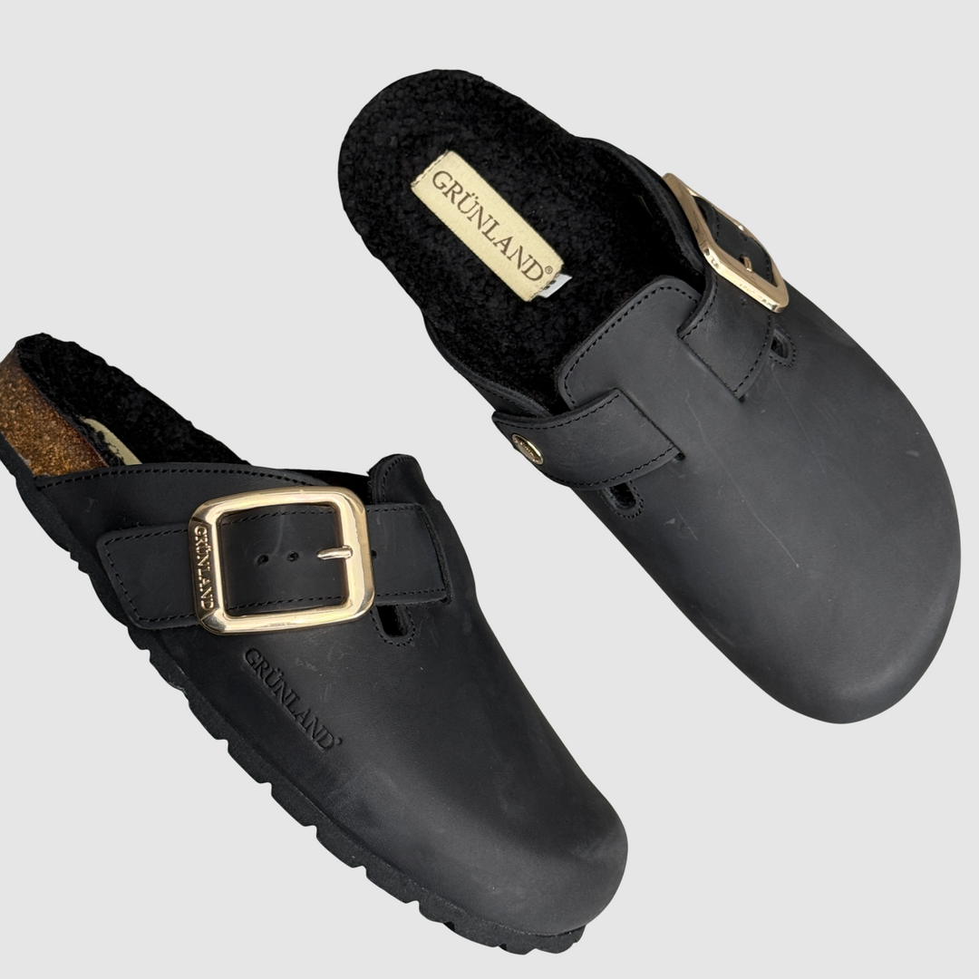 GRUNLAND Ciabatta SARA punta chiusa maxi-fibbia NERO