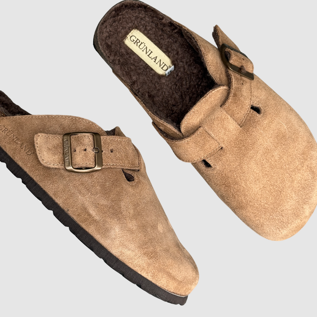 GRUNLAND Sabot BOBO da uomo peluche TAUPE