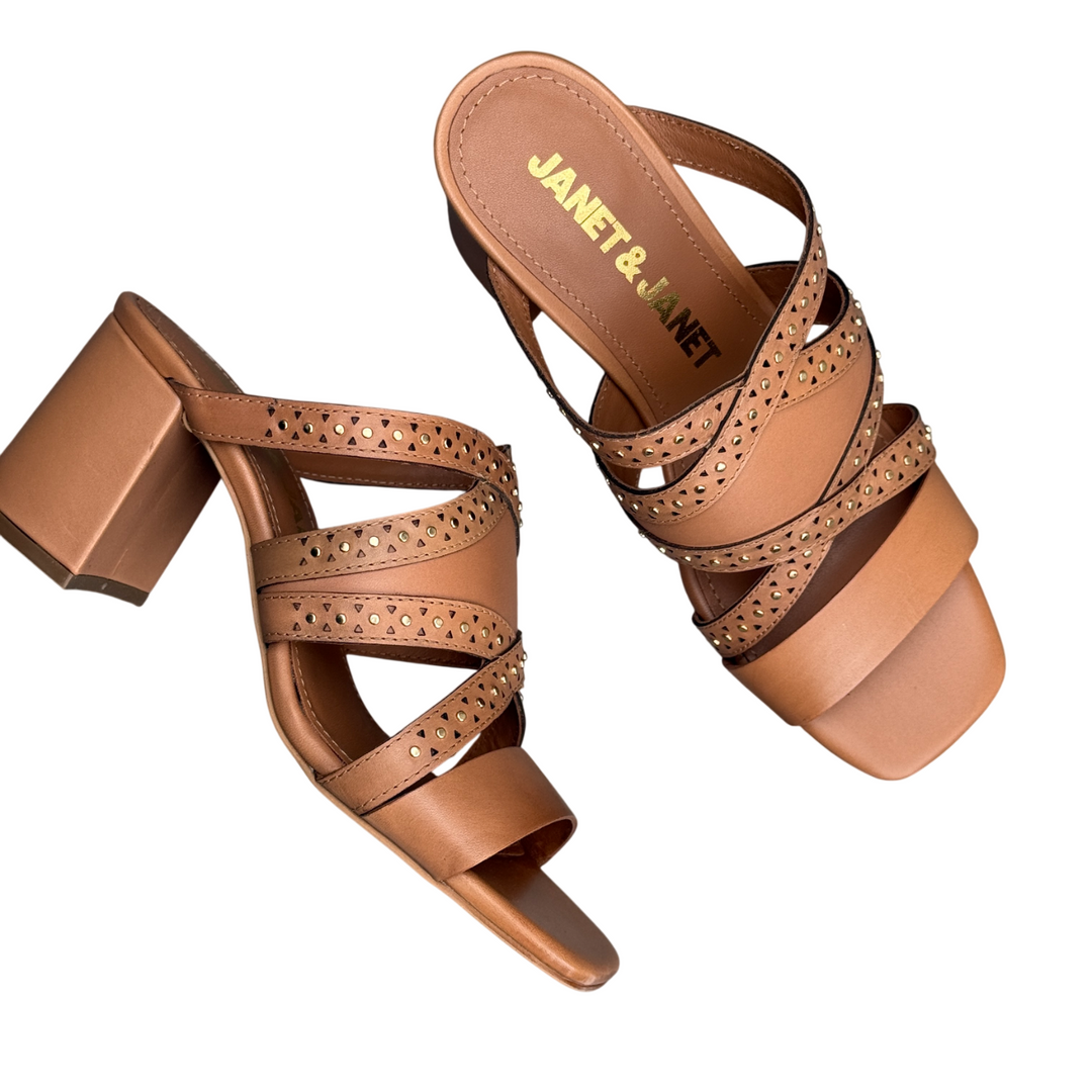 JANET & JANET Sandalo Borchie J-732 Cuoio