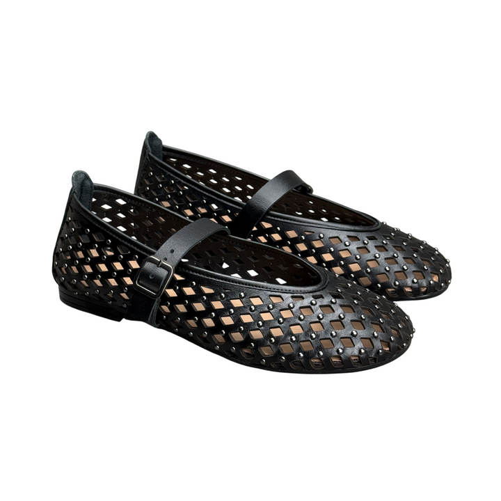 UNIKA Perforated Studded Ballerina Flats Black