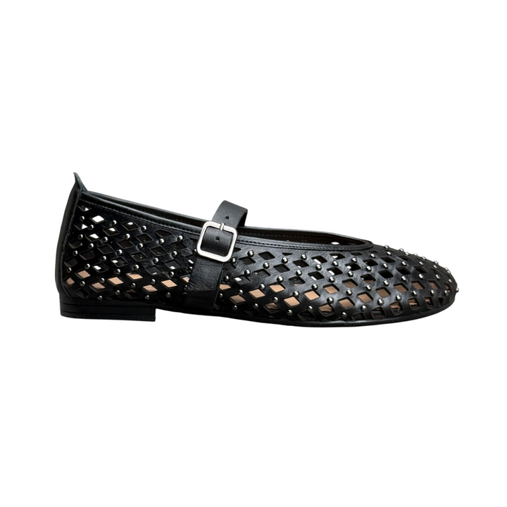 UNIKA Perforated Studded Ballerina Flats Black