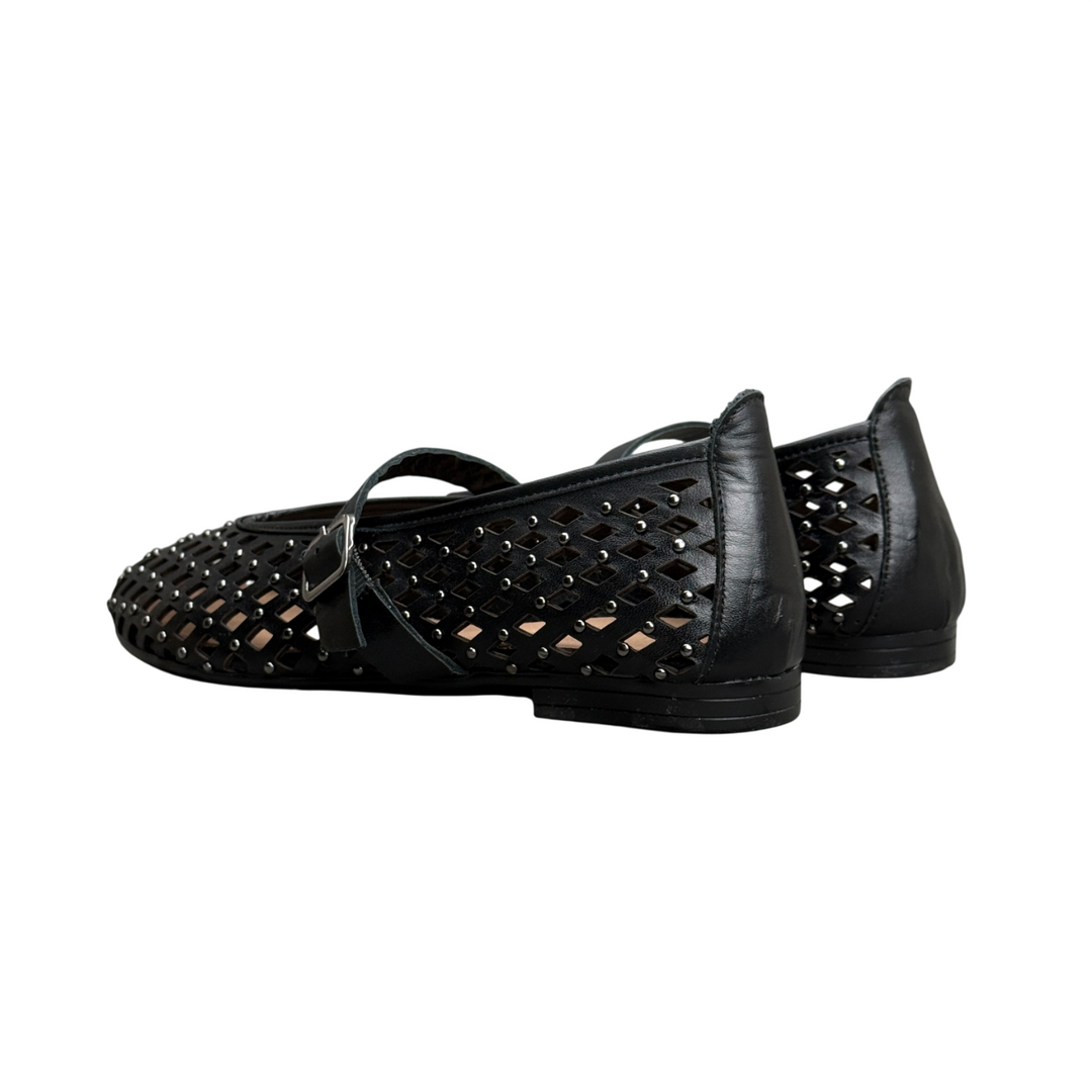 UNIKA Perforated Studded Ballerina Flats Black