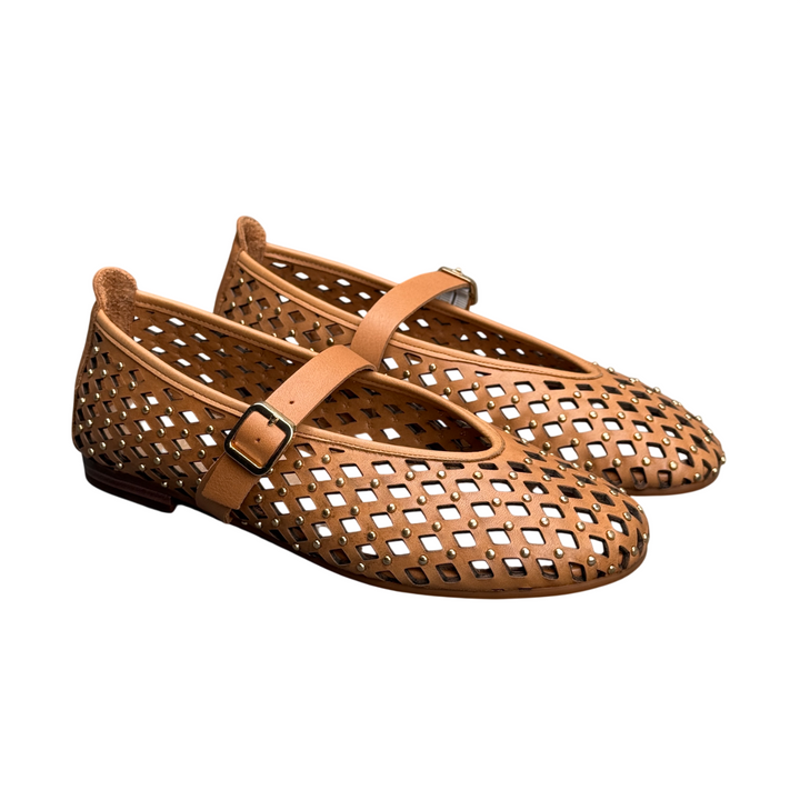 UNIKA Perforated Studded Leather Ballerina Flats