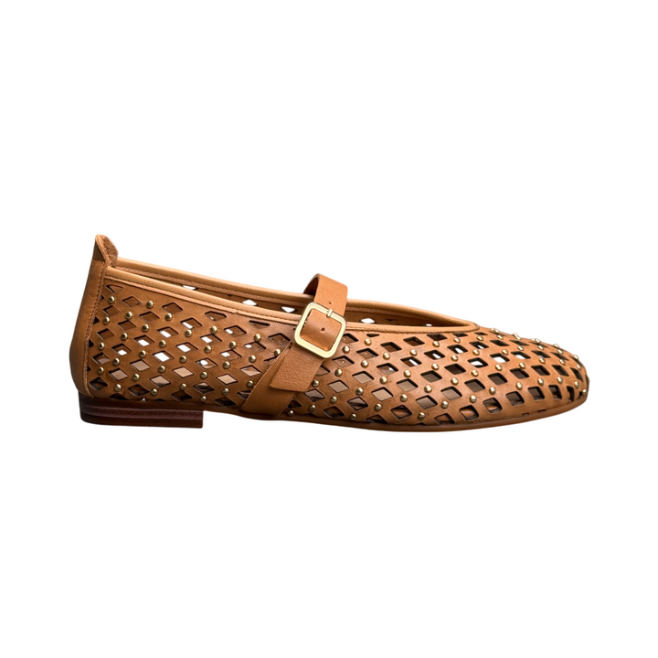 UNIKA Perforated Studded Leather Ballerina Flats