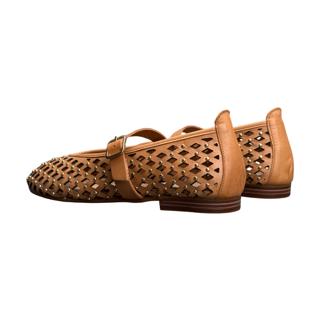 UNIKA Perforated Studded Leather Ballerina Flats