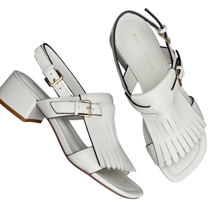 BRUNO PREMI Sandalo Frangia Bianco Avorio