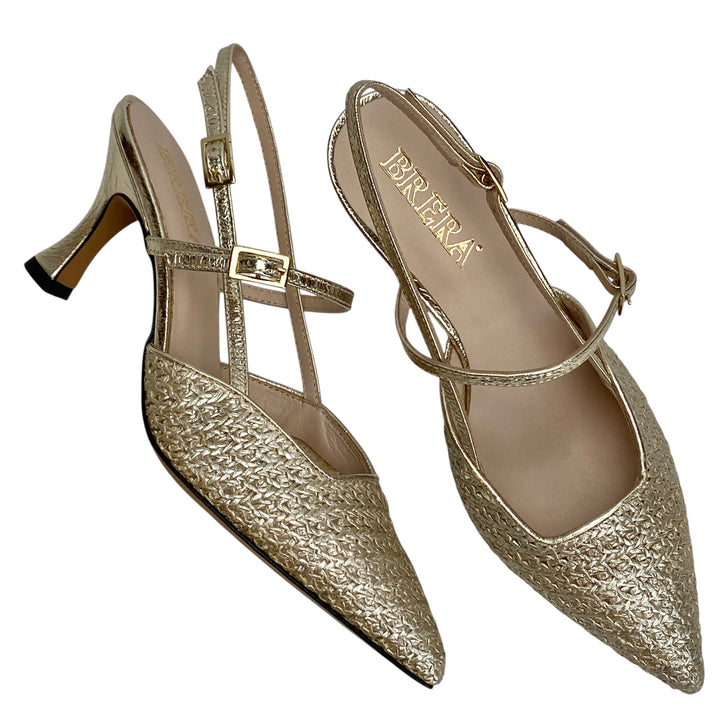 BRERA Slingback Tessuto Rafia Platino